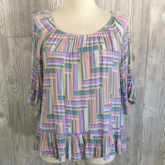 Fever Pastel Blouse Size XL Loose Flowy Top Geometric Pattern - Picture 1 of 8